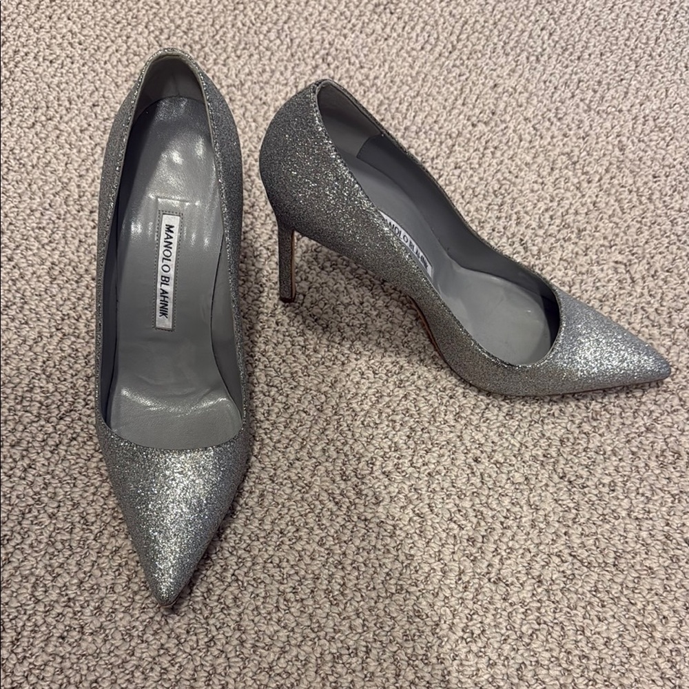 Manolo Blahnik Silver Glitter Women's Heels size 39